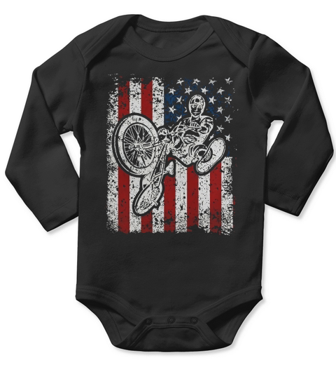 BMX Bike Rider Stunt American Flag Long Sleeve Baby One-Piece