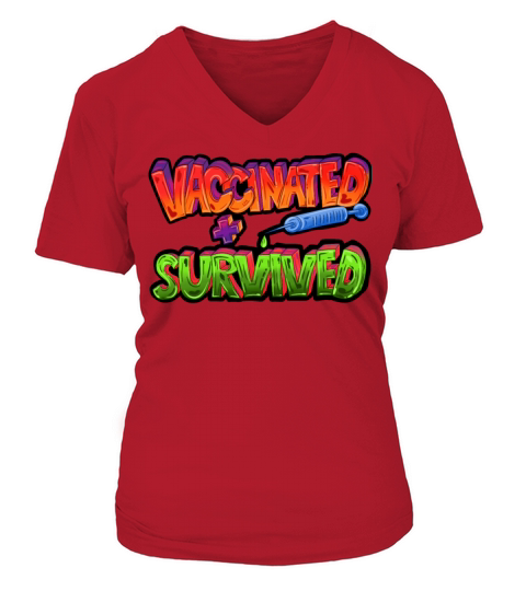 Vaccination Vaccinated Survived Syringe Funny Gift Women's V-Neck T-shirt
