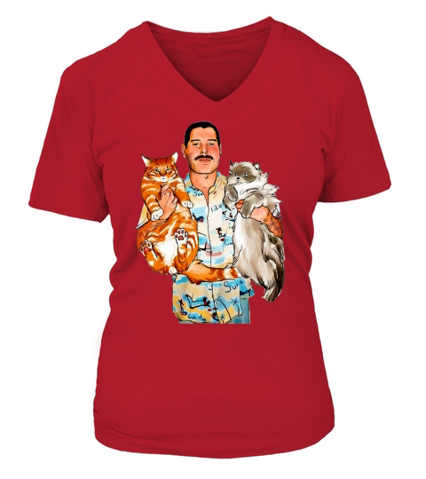 Freddie Mercury hug cats shirt V-neck T-Shirt Woman