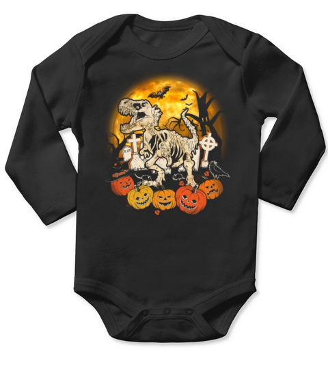 Skeleton Dinosaur Trex Pumpkins Moon Halloween Long Sleeve Baby One-Piece