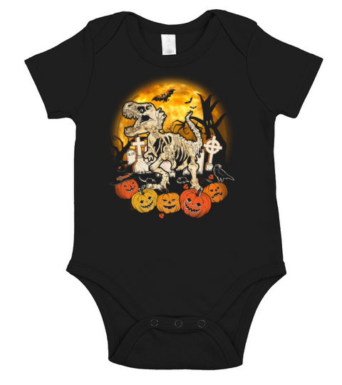 Skeleton Dinosaur Trex Pumpkins Moon Halloween Short Sleeve Baby One-Piece