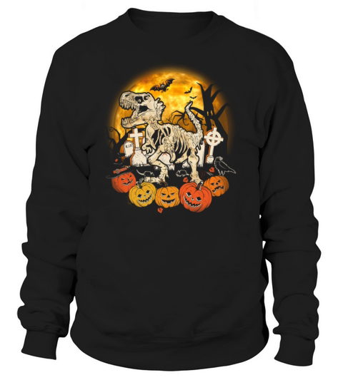 Skeleton Dinosaur Trex Pumpkins Moon Halloween Women's Sweatshirt