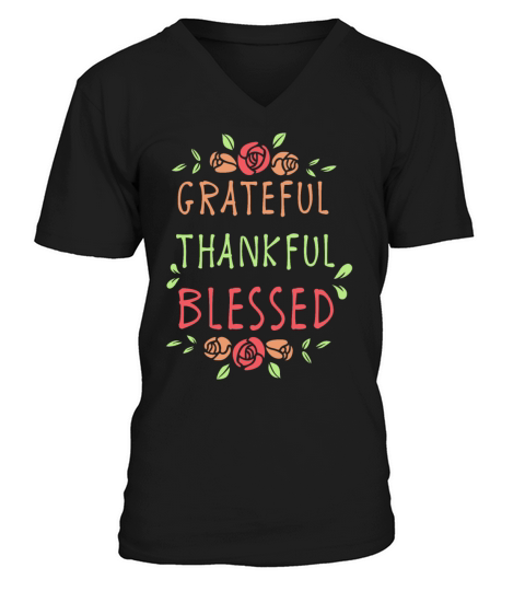 Thanksgiving Day Floral Gift for Fall Holiday Dark Men's V-Neck T-shirt