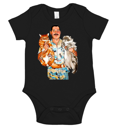 Freddie Mercury hug cats shirt Short Sleeve Baby One-Piece