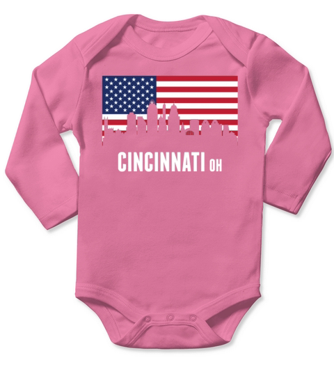 American Flag Cincinnati Skyline Long Sleeve Baby One-Piece