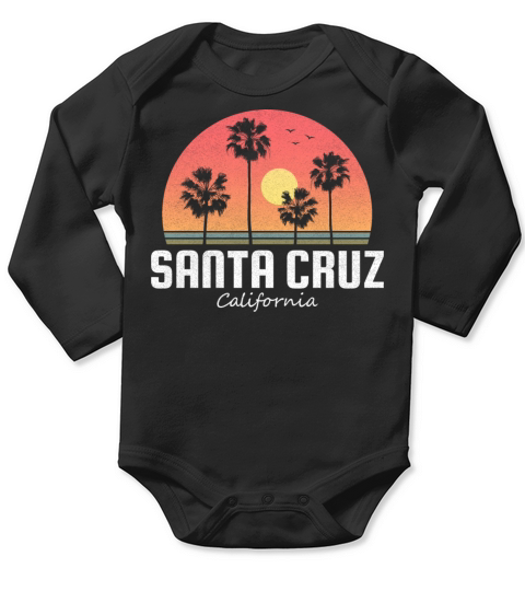 Santa Cruz California Palm Tree Beach Sunset Retro Long Sleeve Baby One-Piece