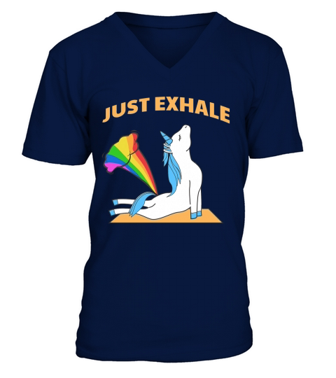 Funny Unicorn Yoga Farting Rainbow Just Exhale T Shirt V-Neck T-shirt