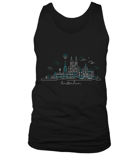 White And Blue Amsterdam City Skyline Line Art Men's Tank Top