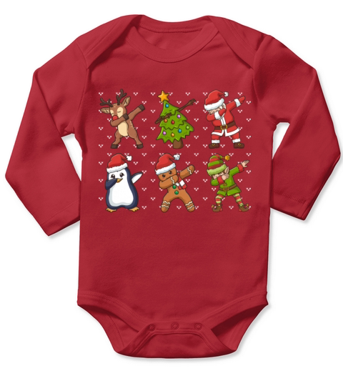 Merry Christmas Christmas Dabbing Santa Elf Reindeer Long Sleeve Baby One-Piece
