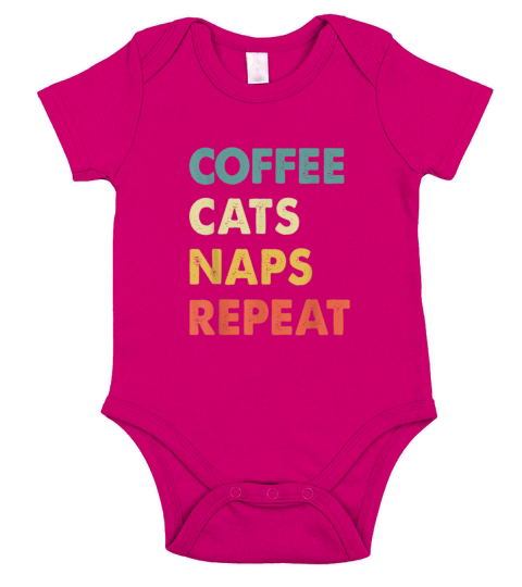Cats Naps Repeat Kitty Kitten Caffeine Sleep Short Sleeve Baby One-Piece