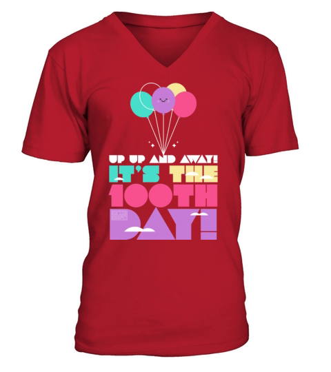 Cute Colorful Up and Away Balloon 100 Days of Scho Men's V-Neck T-shirt