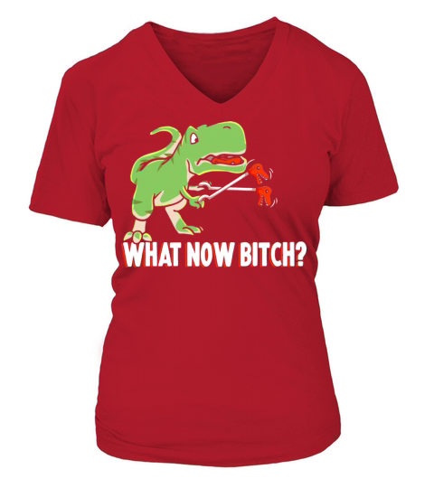 T Rex Dinosaur What Now Bitch Funny Tyrannosaurus Women's V-Neck T-shirt