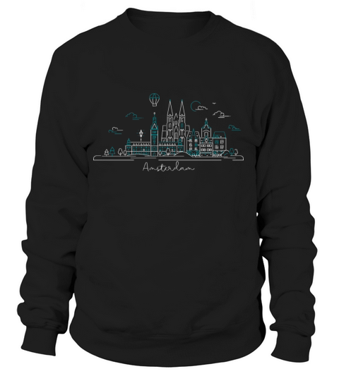 White And Blue Amsterdam City Skyline Line Art Women's Sweatshirt