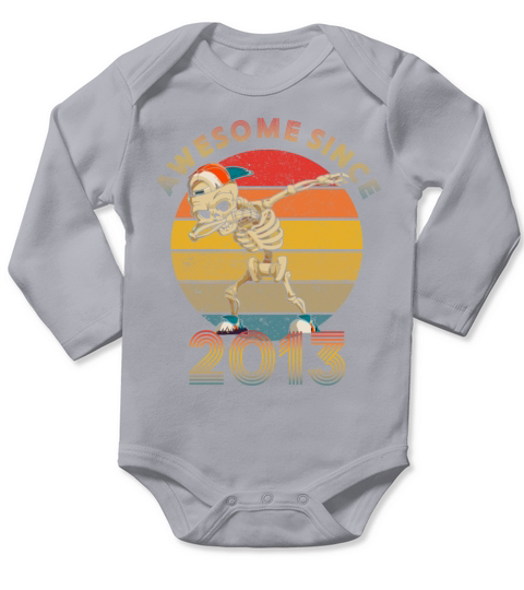 8th Bday Boy Dabbing Skeleton Awesome Since 2013 Long Sleeve Baby One-Piece