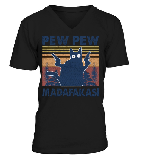 Cat Vintage Pewpewpew Madafakas Cat Crazy Pew Vint Men's V-Neck T-shirt