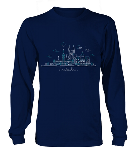 White And Blue Amsterdam City Skyline Line Art Women's Long Sleeve