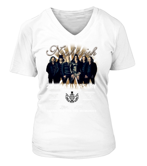 Nightwish Band 25th Anniversary 1996 2021 signatures thank you for the memories V-neck T-Shirt Woman