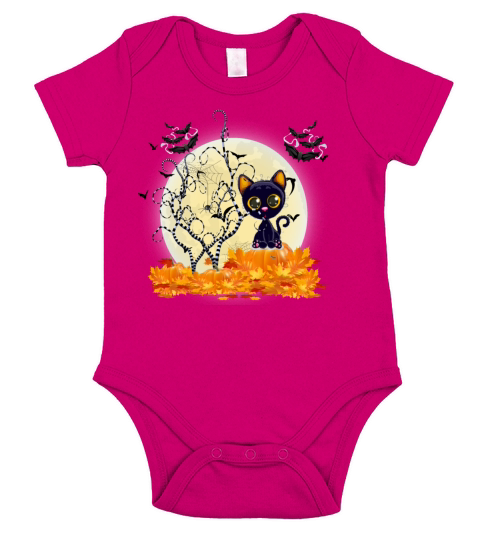 Cute Cat Waiting for Halloween Short Sleeve Baby One-Piece