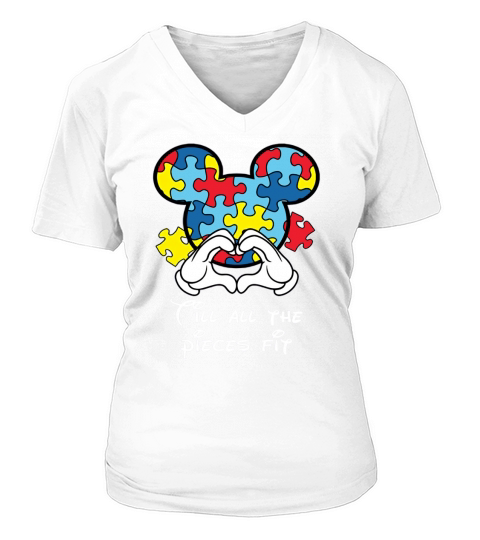 Till All The Pieces Fit Funny World Autism Awareness T-Shirt V-neck T-Shirt Woman