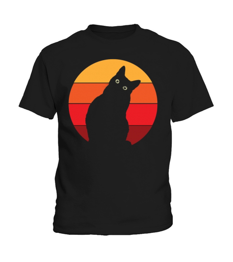 Vintage Retro 80s Curious Cute Cat on Sunset Kids T-Shirt