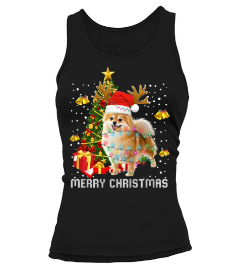 Pomeranian Christmas Lights Tree Santa Xmas Pajama Women's Tank Top