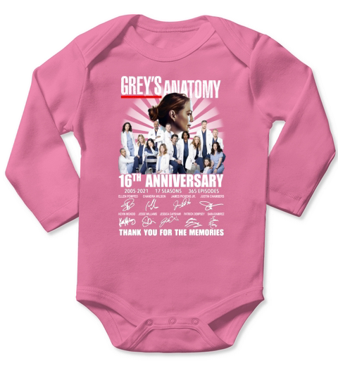 Greys Anatomy 16th Anniversary 2005 2021 17 Seasons 365 Episodes Thank You For The Memories Signatures Long Sleeve Baby One-Piece