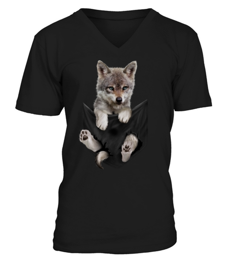 Adorable Brown Wolf Pocket Gifts Men's V-Neck T-shirt