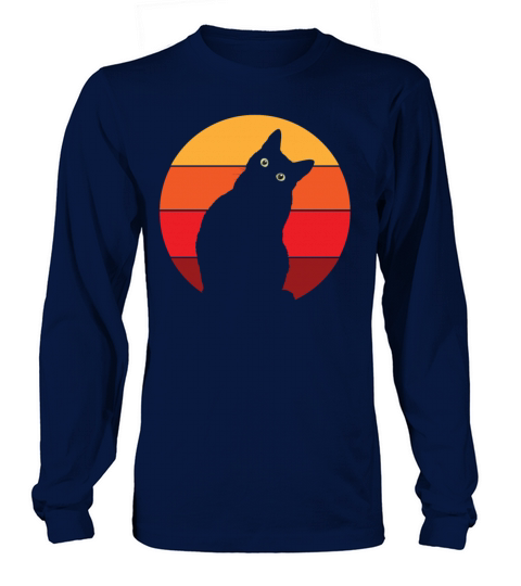 Vintage Retro 80s Curious Cute Cat on Sunset Women's Long Sleeve