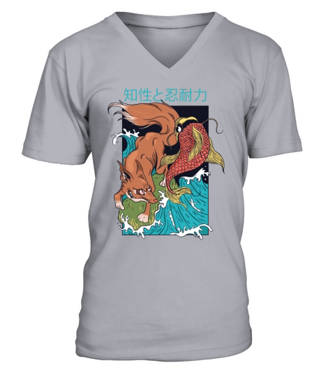 Vintage Japanese Fox and Fish Men's V-Neck T-shirt