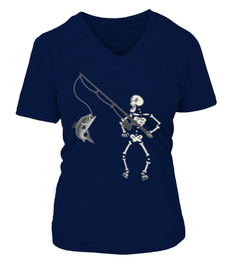 Halloween Fishing Skeleton Fisherman Rods Scary Ca Women's V-Neck T-shirt