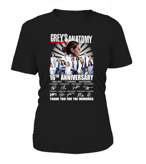 Greys Anatomy 16th Anniversary 2005 2021 17 Seasons 365 Episodes Thank You For The Memories Signatures Women's T-Shirt