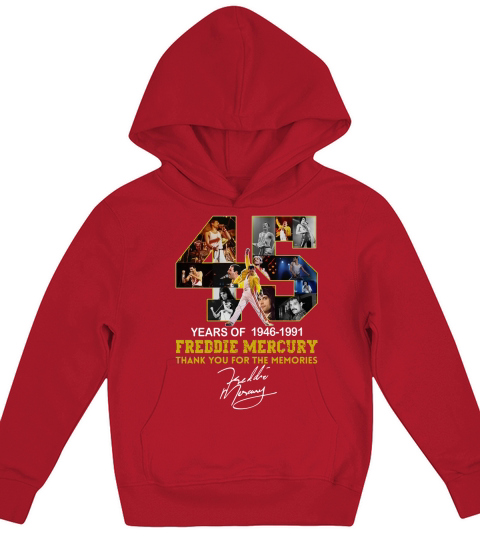 45 years of 1946-1991 Freddie Mercury thank you for the memories shirt Kids Hoodie