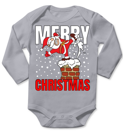 Merry Christmas Santa Claus Chimney Snowflake Long Sleeve Baby One-Piece