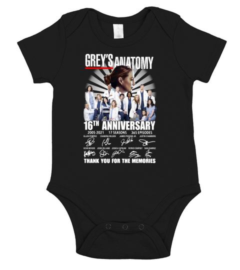 Greys Anatomy 16th Anniversary 2005 2021 17 Seasons 365 Episodes Thank You For The Memories Signatures Short Sleeve Baby One-Piece