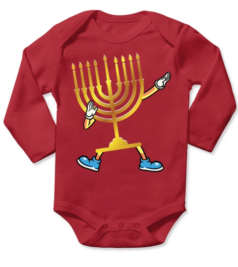 Dabbing Menorah Hanukkah Dancing Chanukah Kids Long Sleeve Baby One-Piece