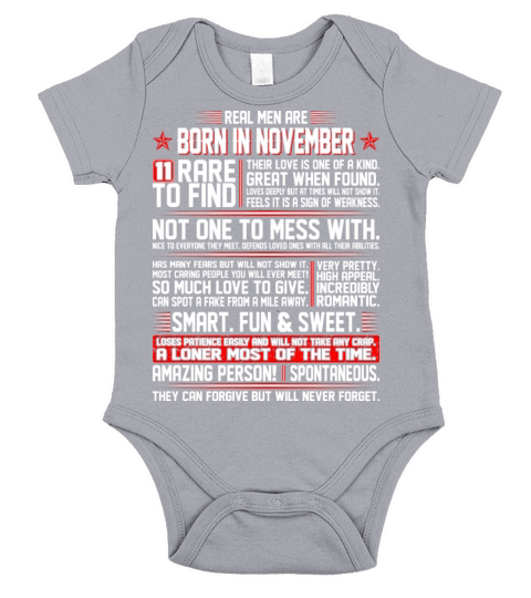 Real Men Are Born In November Birth Month Tshirt Short Sleeve Baby One-Piece