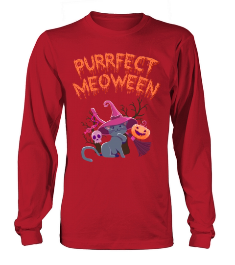 Purrfect Meoween Halloween Witch for Cat Lovers Women's Long Sleeve