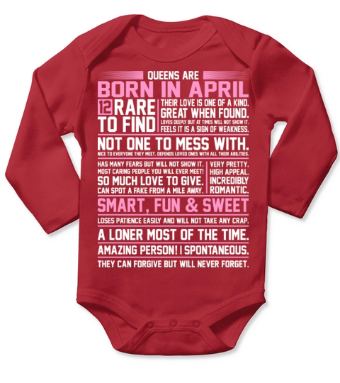 Queens Are Born In April Long Sleeve Baby One-Piece
