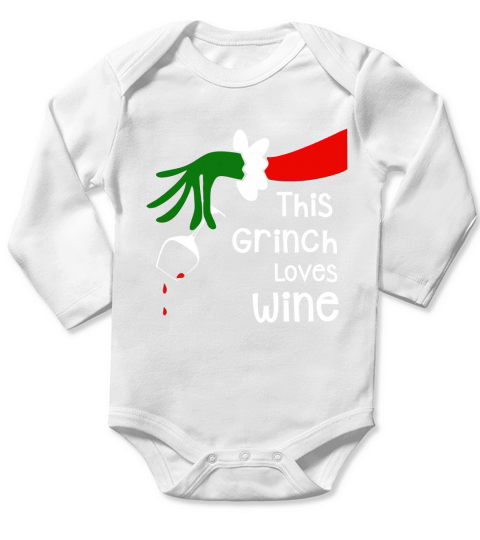 THIS GRINCH LOVES WINE SHIRT Long Sleeve Baby One-Piece