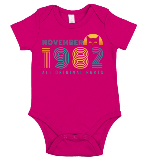 Born In November 1982 Cat Vintage Short Sleeve Baby One-Piece