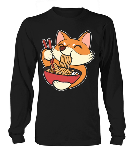 Kawaii Corgi Dog Eating Ramen Japanese Noodles Women's Long Sleeve