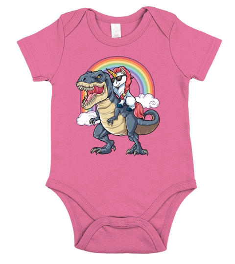 Unicorn Riding Dinosaur T rex T Shirt Unicorns Rainbow Gifts 3 Short Sleeve Baby One-Piece