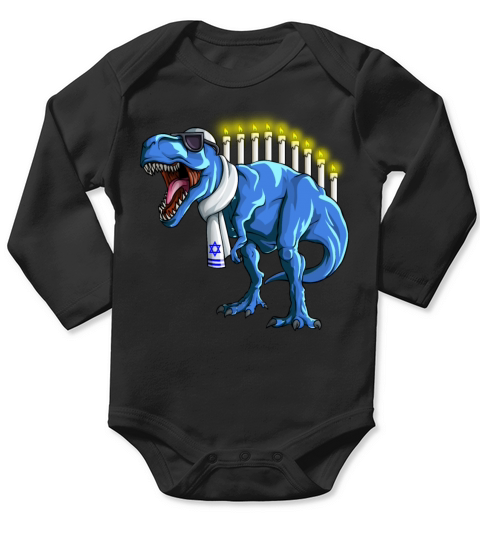 Funny Menorawrsaurus Rex Hanukkah Dinosaur Menorah Long Sleeve Baby One-Piece