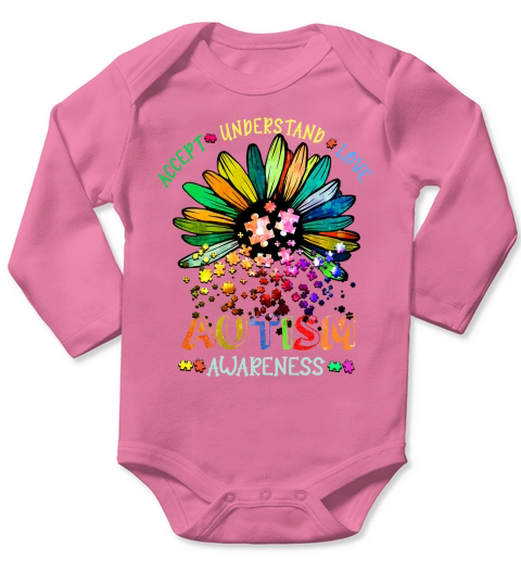 Accept   Understand   love   Autism Awareness 2 Long Sleeve Baby One-Piece