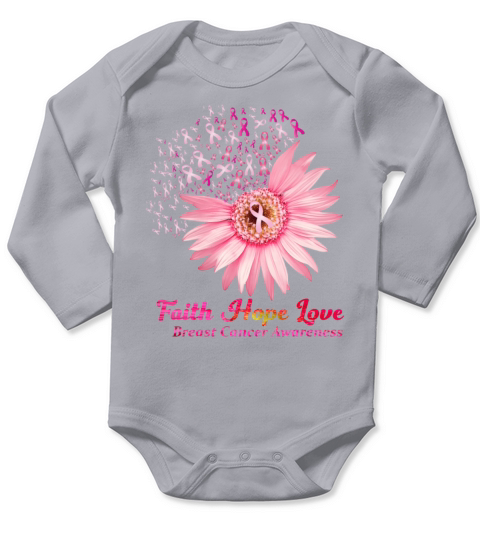Faith Hope Love Breast Cancer Awareness Flower Pin Long Sleeve Baby One-Piece