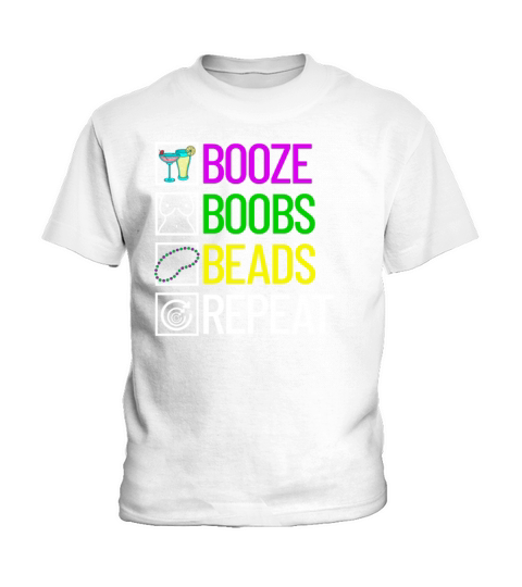 Booze Boobs Beads Repeat Funny Mardi Grasmardi gra Kids T-Shirt