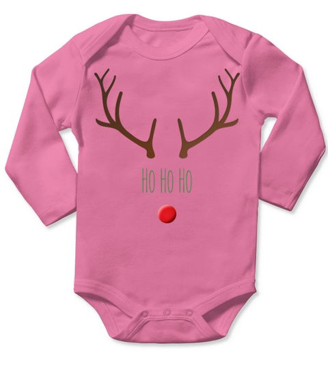 Merry Christmas "Ho ho ho" Minimal Rudolph the Red Nose Reindeer Long Sleeve Baby One-Piece