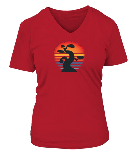 Bonsai Tree Silhouette In Vintage Sunset Women's V-Neck T-shirt