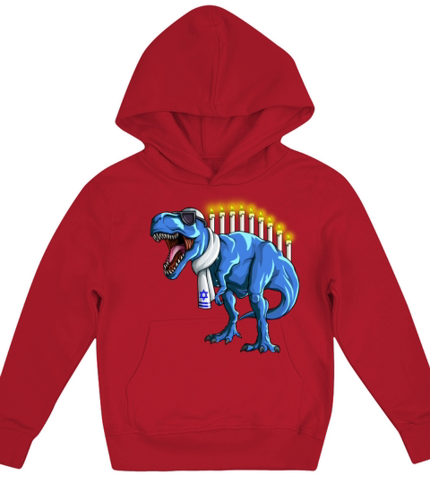 Funny Menorawrsaurus Rex Hanukkah Dinosaur Menorah Kids Hoodie