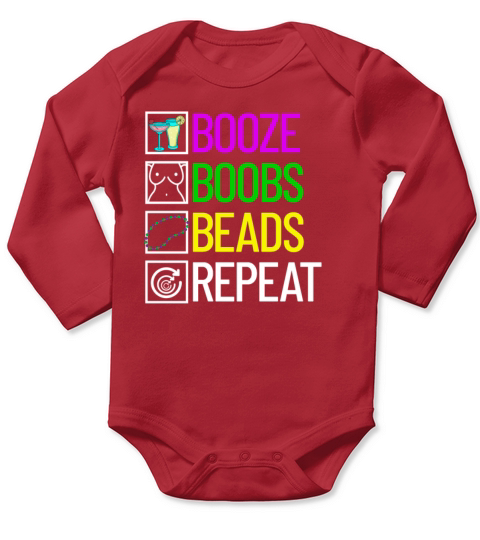 Booze Boobs Beads Repeat Funny Mardi Grasmardi gra Long Sleeve Baby One-Piece